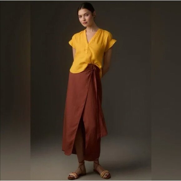 Anthropologie The Tatum Linen Flutter-Sleeve Blouse by Pilco Size Large - Picture 3 of 10